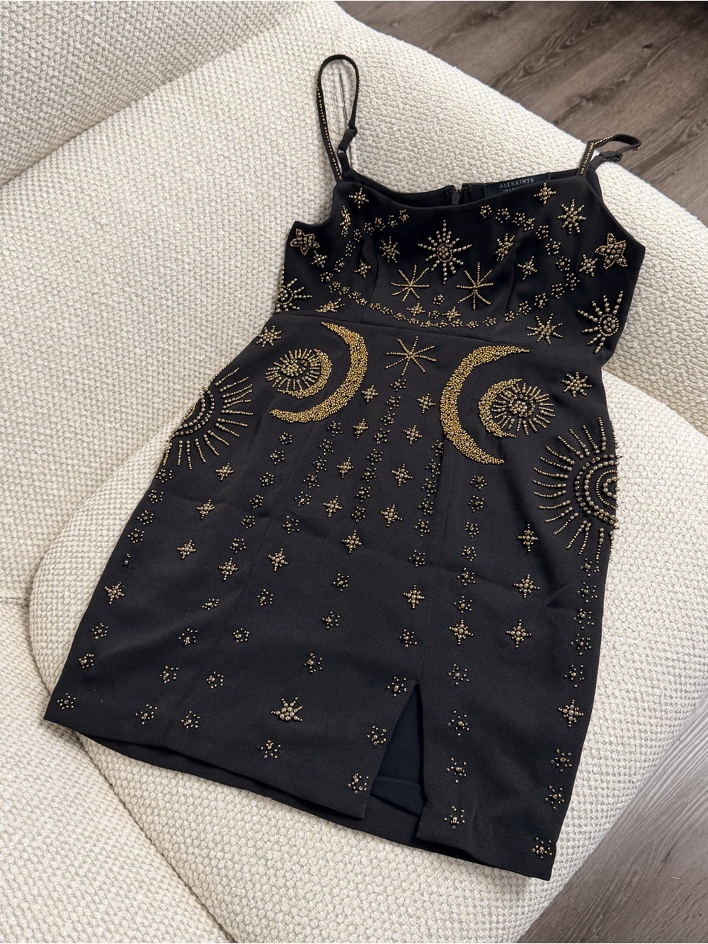 Allsaint Black Gold-Embellished Celestial Mini Dress size 4